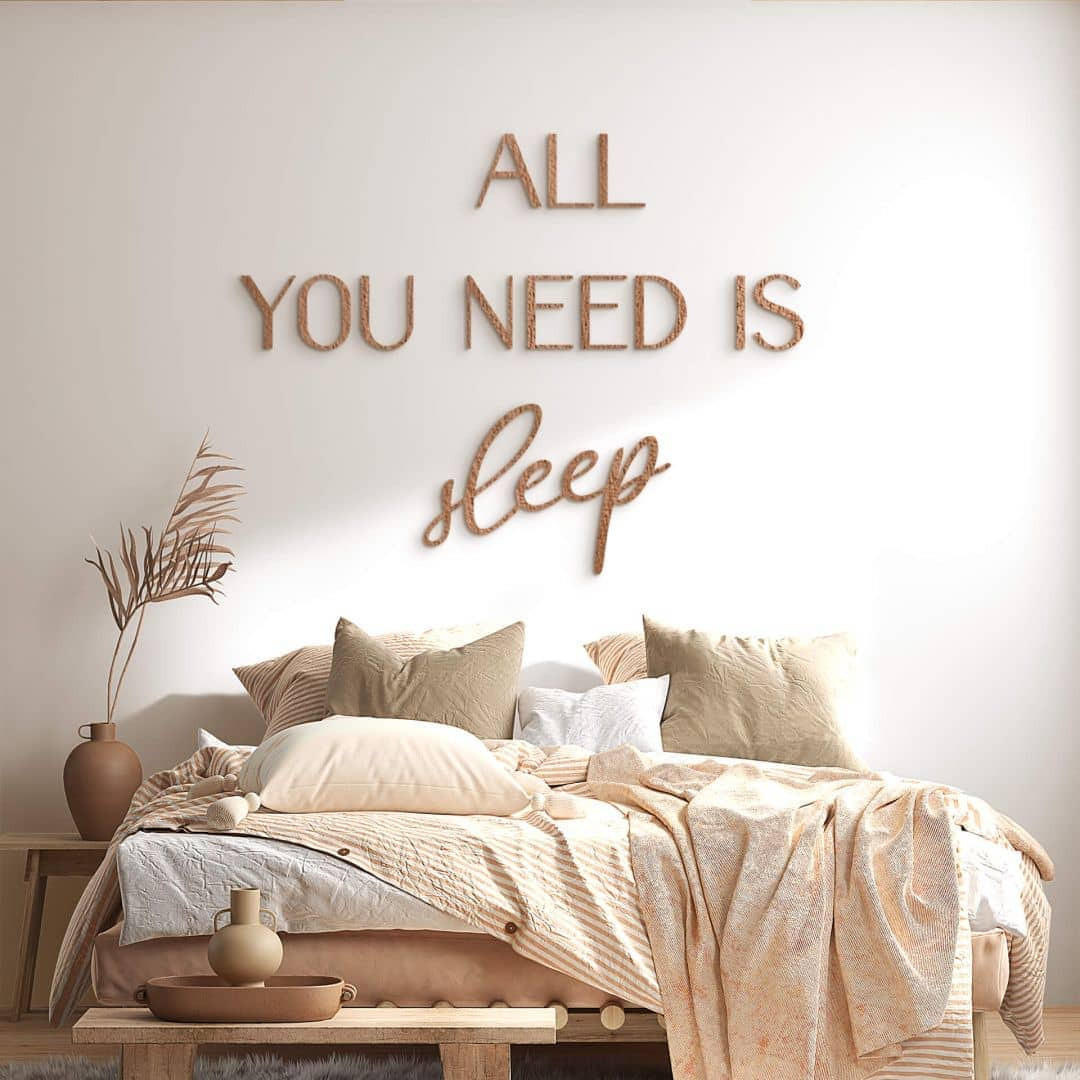 3D Holz Schriftzug Schlafzimmer - All You Need Is Sleep - Mahagoni in Schriftzug Schlafzimmer