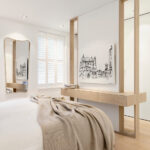 Bild An Der Modernen Trennwand Vorm Bett … – Bild Kaufen Regarding Schlafzimmer Trennwand