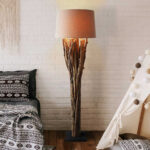Designer Stehlampe Mit Stoffschirm In Cremeweiß Und Treibholz Fuß for Schlafzimmer Stehlampe