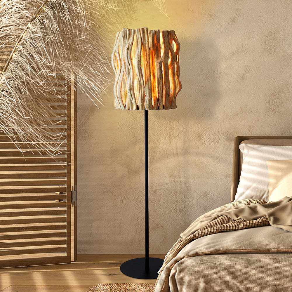 Stehlampe Mit Treibholz Schirm Natur Und Metallfuß Schwarz - Profi inside Schlafzimmer Stehlampe