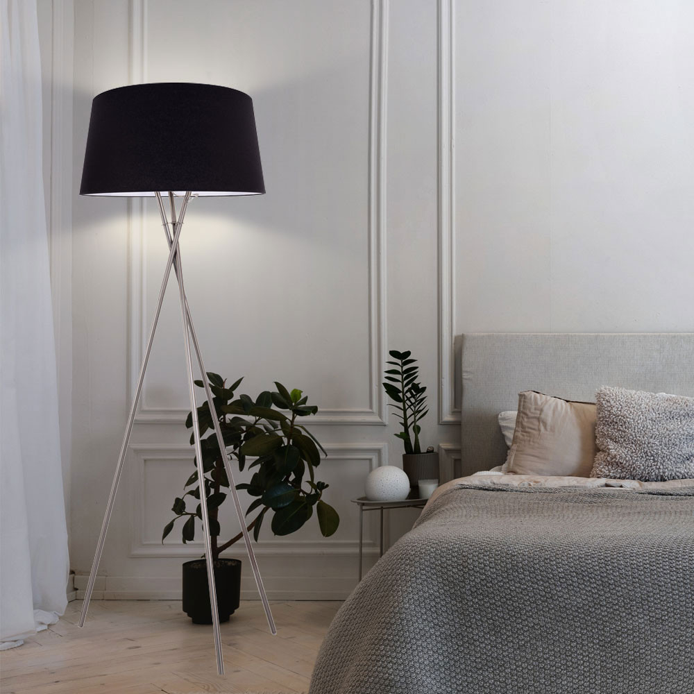 Stehleuchte, 3 Beine, Textilschirm, Schwarz, E27, H 154Cm | Etc Shop throughout Schlafzimmer Stehlampe